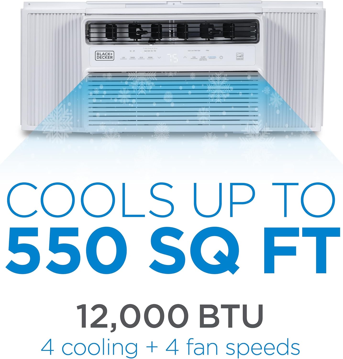 BLACK+DECKER 12,000 BTU Inverter Window Air Conditioner, Window AC Units for Up To 550 Sq. Ft., ENERGY STAR Rated AC Unit, Full Function Remote Control, White