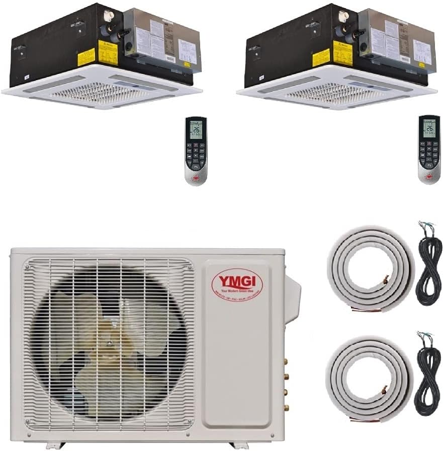 Two Zone - 30000 BTU (12K +18K) Ceiling Mounted Ductless Mini Split Air Conditioner with Heat Pump for Office shops restaurant