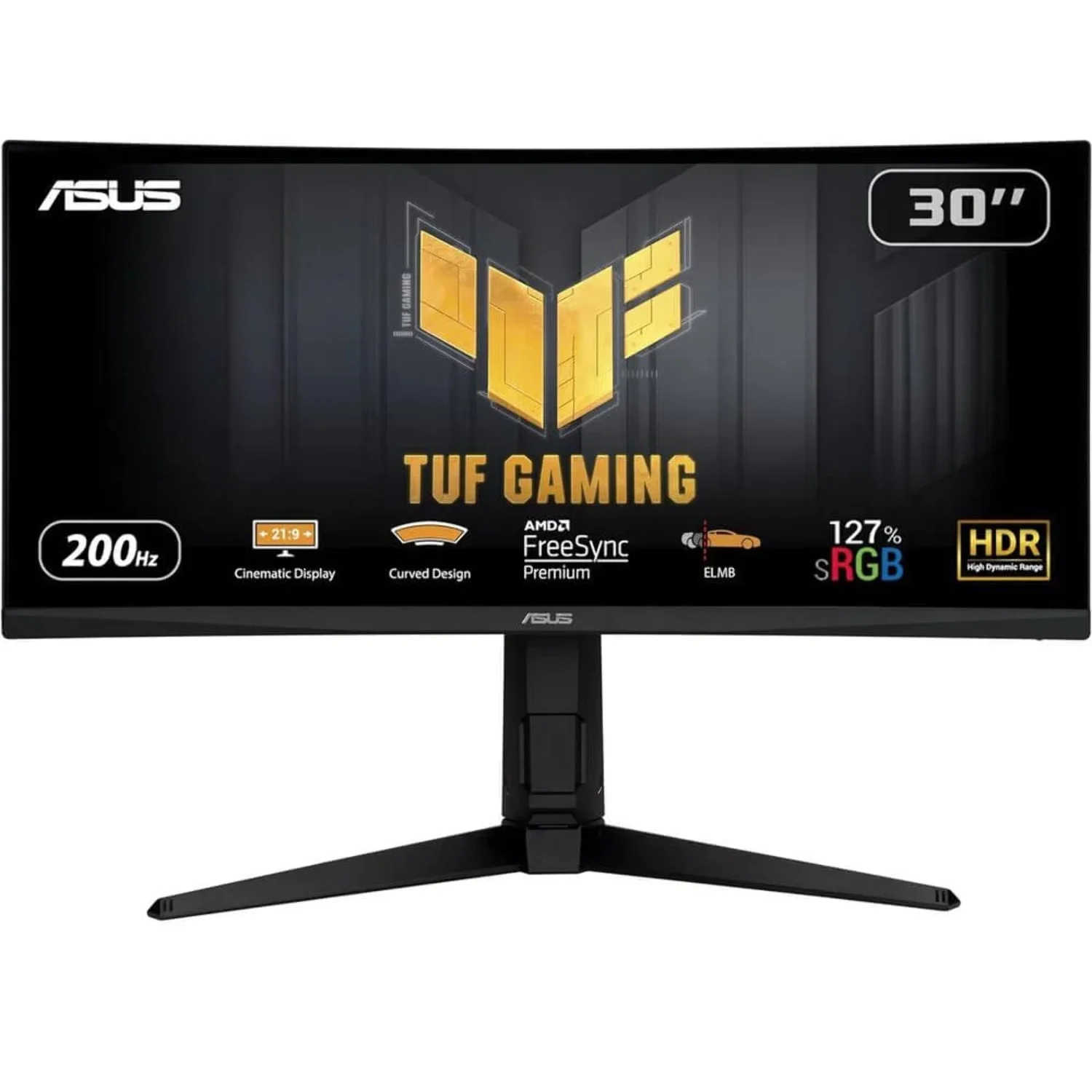 ASUS TUF Gaming 30" 21:9 1080P Ultrawide Curved HDR Monitor (VG30VQL1A) - WFHD (2560 x 1080), 200Hz (Supports 144Hz), 1ms, Extreme Low Motion Blur, FreeSync Premium, Eye Care, DisplayPort, HDMI