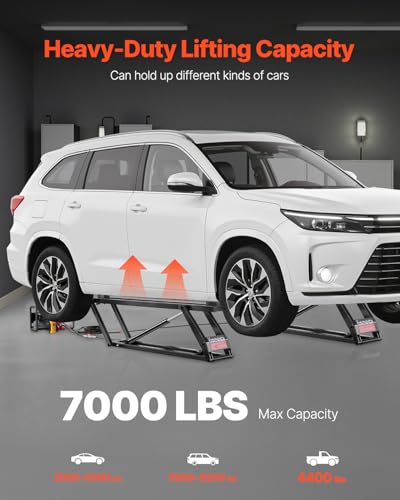 VEVOR Car Lift, 7000 lbs Capacity Car Lifts for Home Garage, 3-Level Adjustable with 29.4" Lift Height & Remote Control, Auto Lock Portable Car Lift with 4 Rubber Pads & 4 Lifting Columns