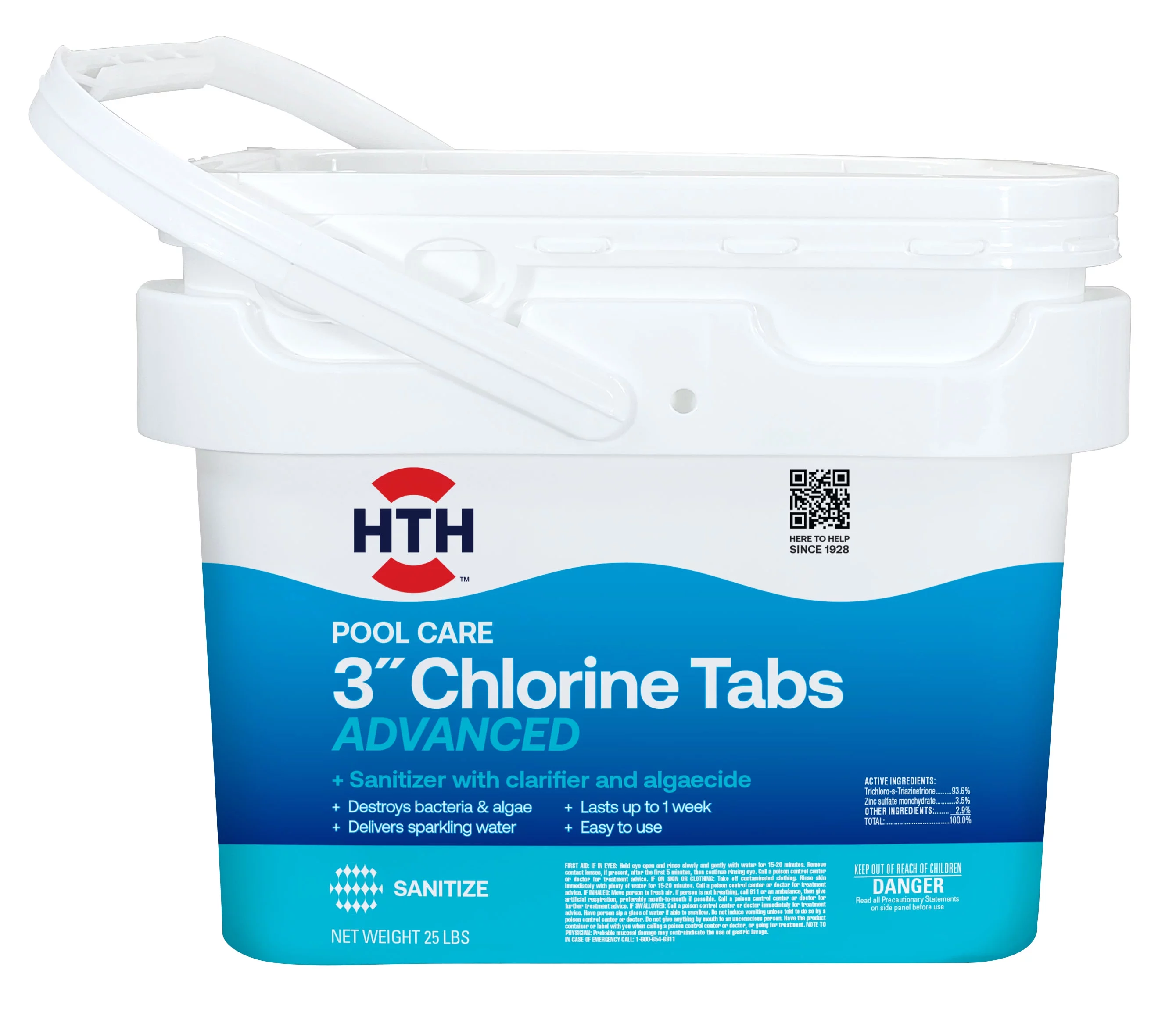HTH Pool Care 3" Chlorine Tablets Advanced for Swimming Pools, Tablets, 25 lbs