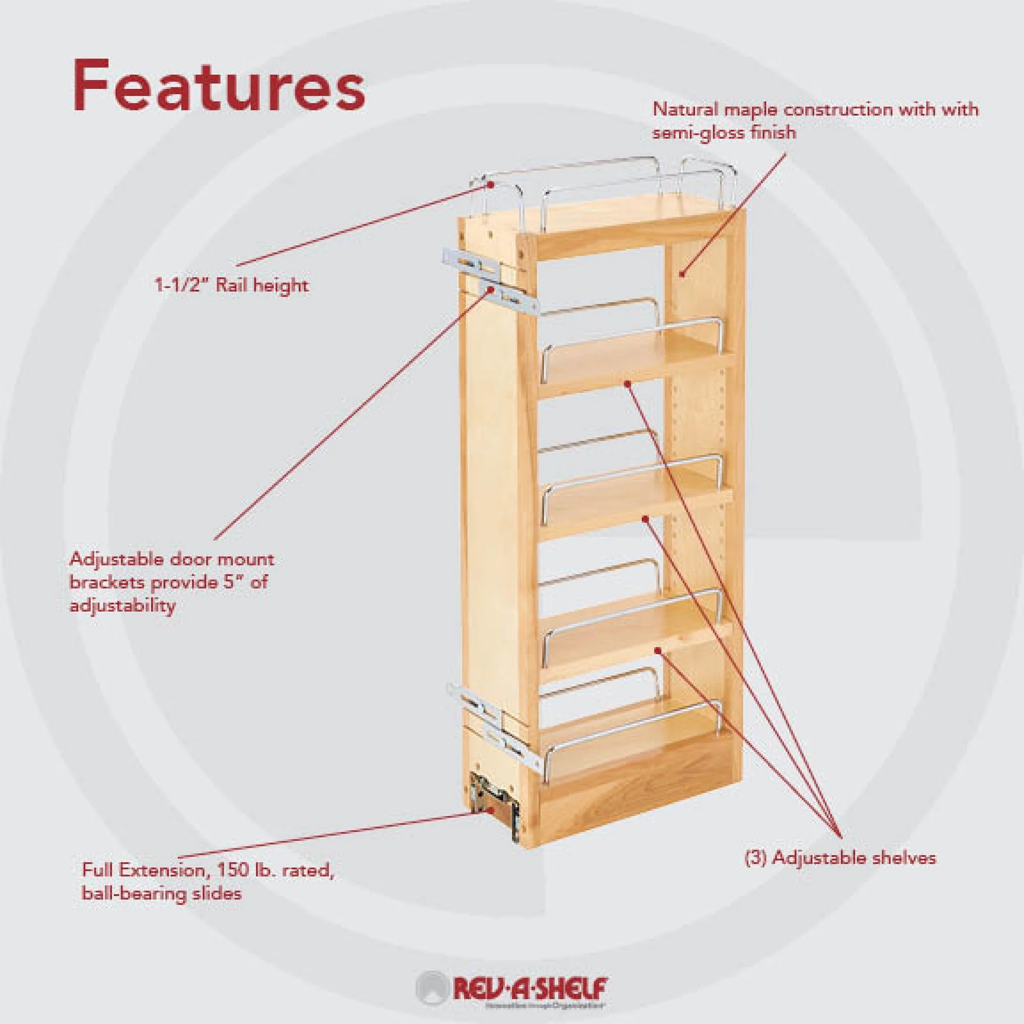 Rev-A-Shelf 448-WC-5C 5-Inch Wood Pull Out Wall Cabinet Organizer, Maple