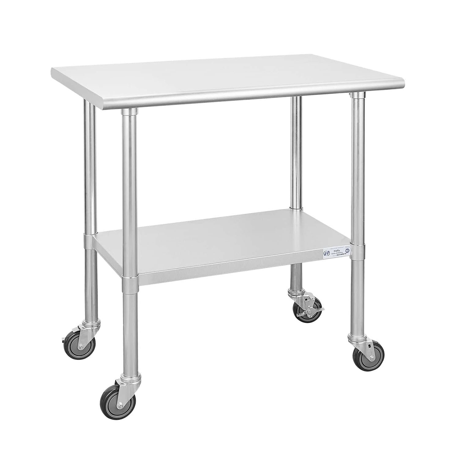 Hally Stainless Steel Table for Prep & Work 24 x 36 Inches with Caster Wheels, NSF Commercial Heavy Duty Table with Undershelf and Galvanized Legs for Restaurant, Home and Hotel