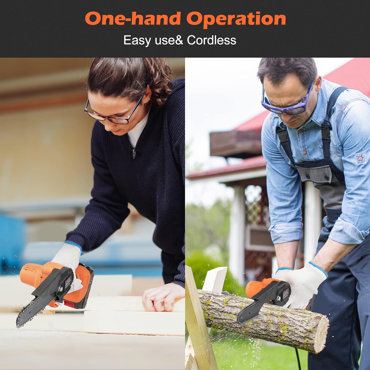 Mini Chainsaw 6 Inch, AISHIKEKE Cordless Power Chainsaw with 2 Rechargeable Battery, Portable One-Hand Handheld Small Pruning Saw with Security Lock for Tree Trimming Wood Cutting Pack of 2