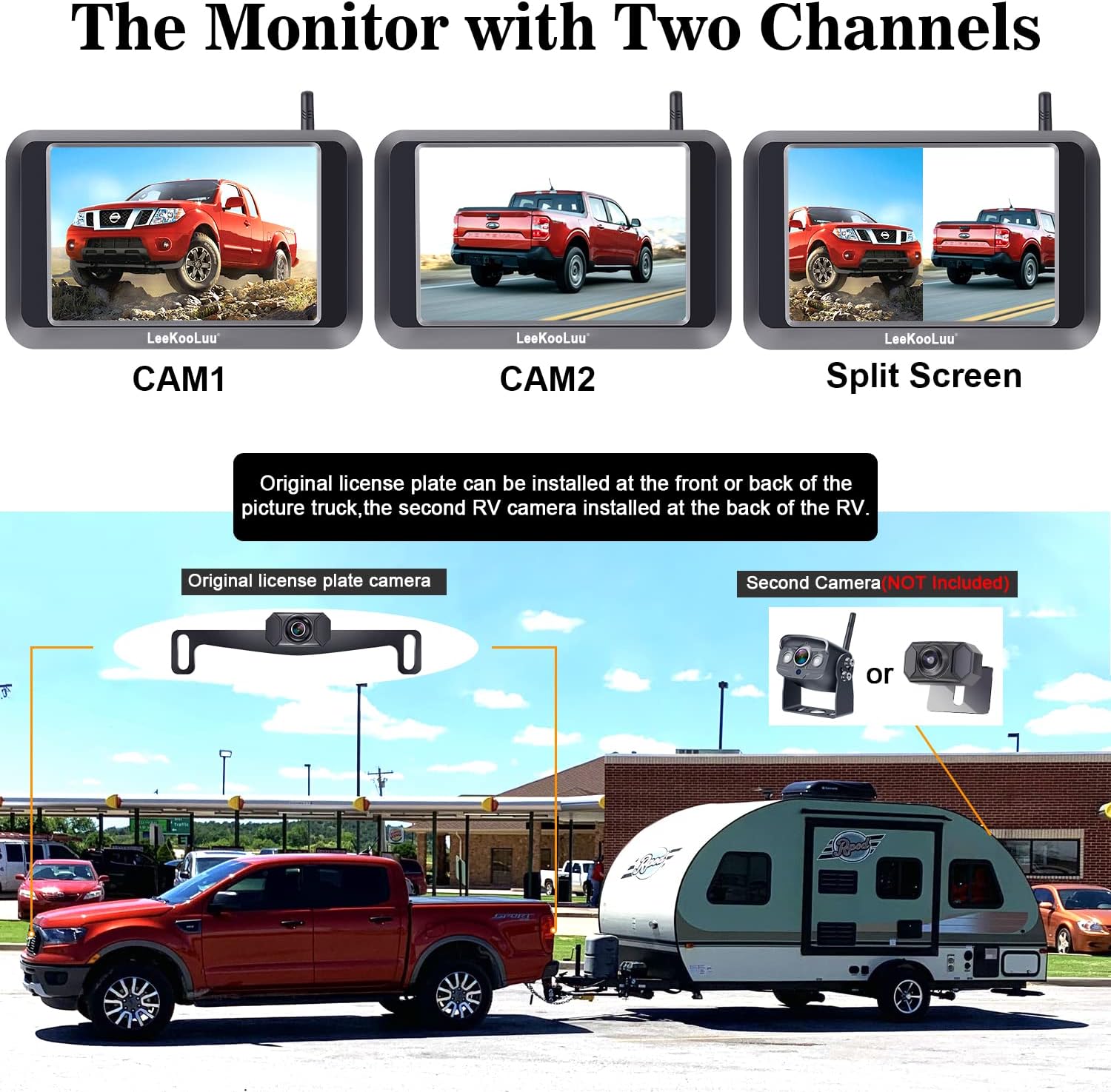Wireless Backup Camera for Trucks with 5'' Monitor Full HD 1080P Bluetooth Backup Camera Rear View Camera Stable Digital Signals Support Add Second Wireless Camera for DIY Installation LeeKooLuu F09