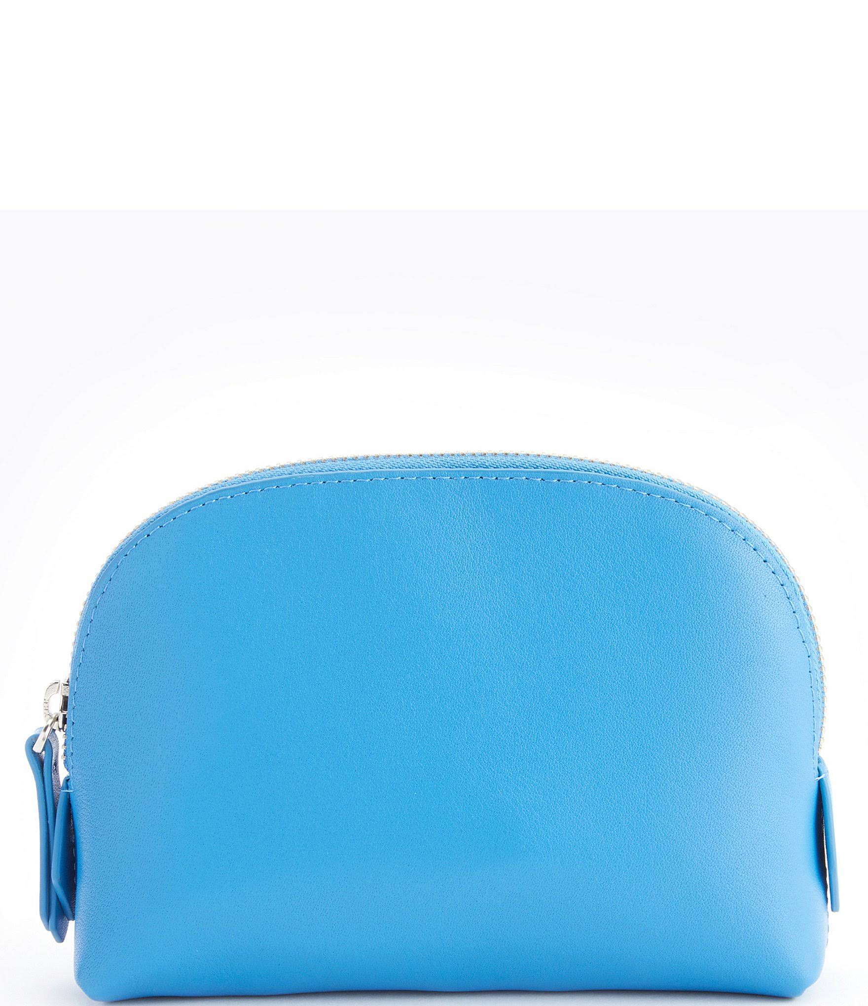 Royce New York Compact Leather Cosmetic Bag - Light Blue