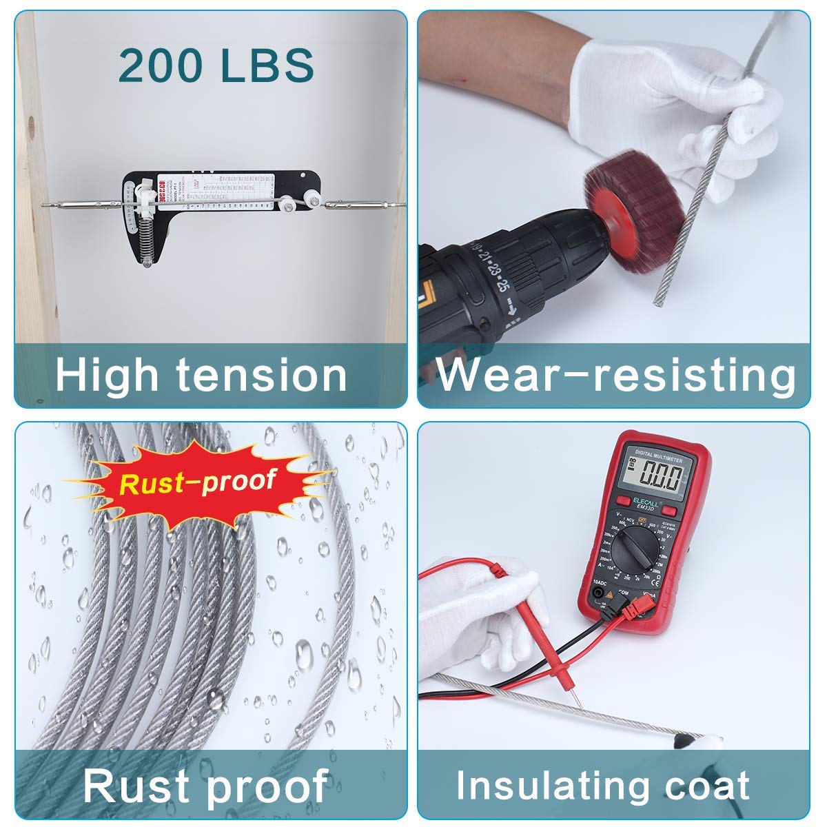 Muzata 165 Feet Wire Rope Crystal Vinyl Coated Galvanized Steel 3/16 Thru 1/4 Aircraft Cable for Railing Decking Stair Balustrade DIY,7x7 Strand WR20, WP1 WC1