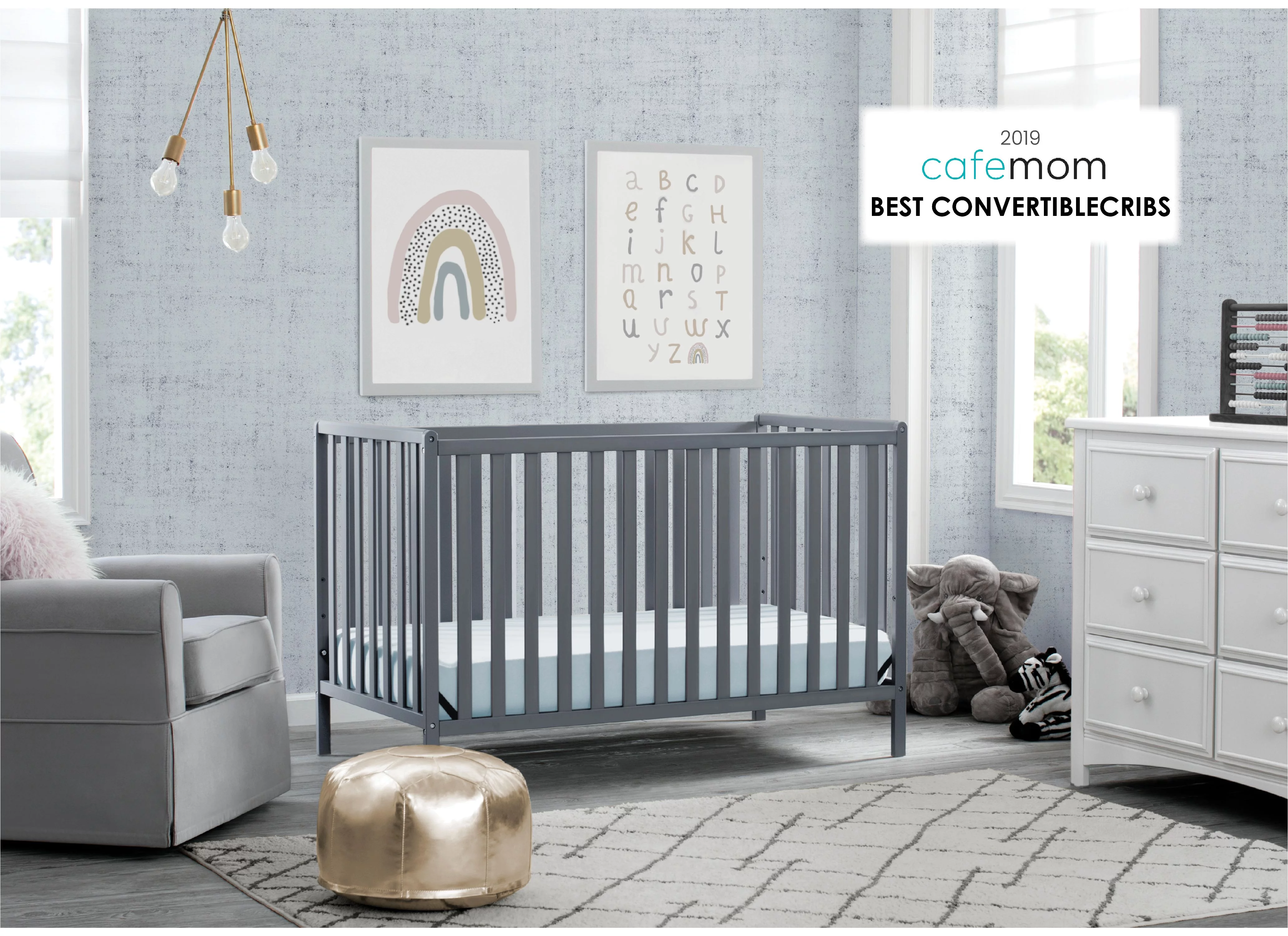 Delta Children Heartland 4-in-1 Convertible Baby Crib, Charcoal Gray