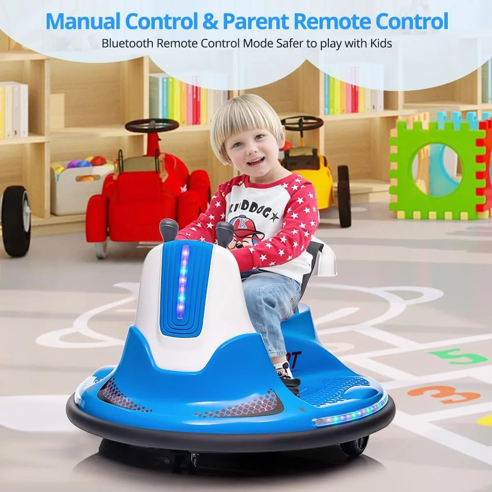 Shininglove Electric Ride on Bumper Car for Toddlers 3-8 Years Old, 6V Kids Ride on Toy Car with Remote Control, Safety Belt, Music, Flashing Lights, 360° Spin