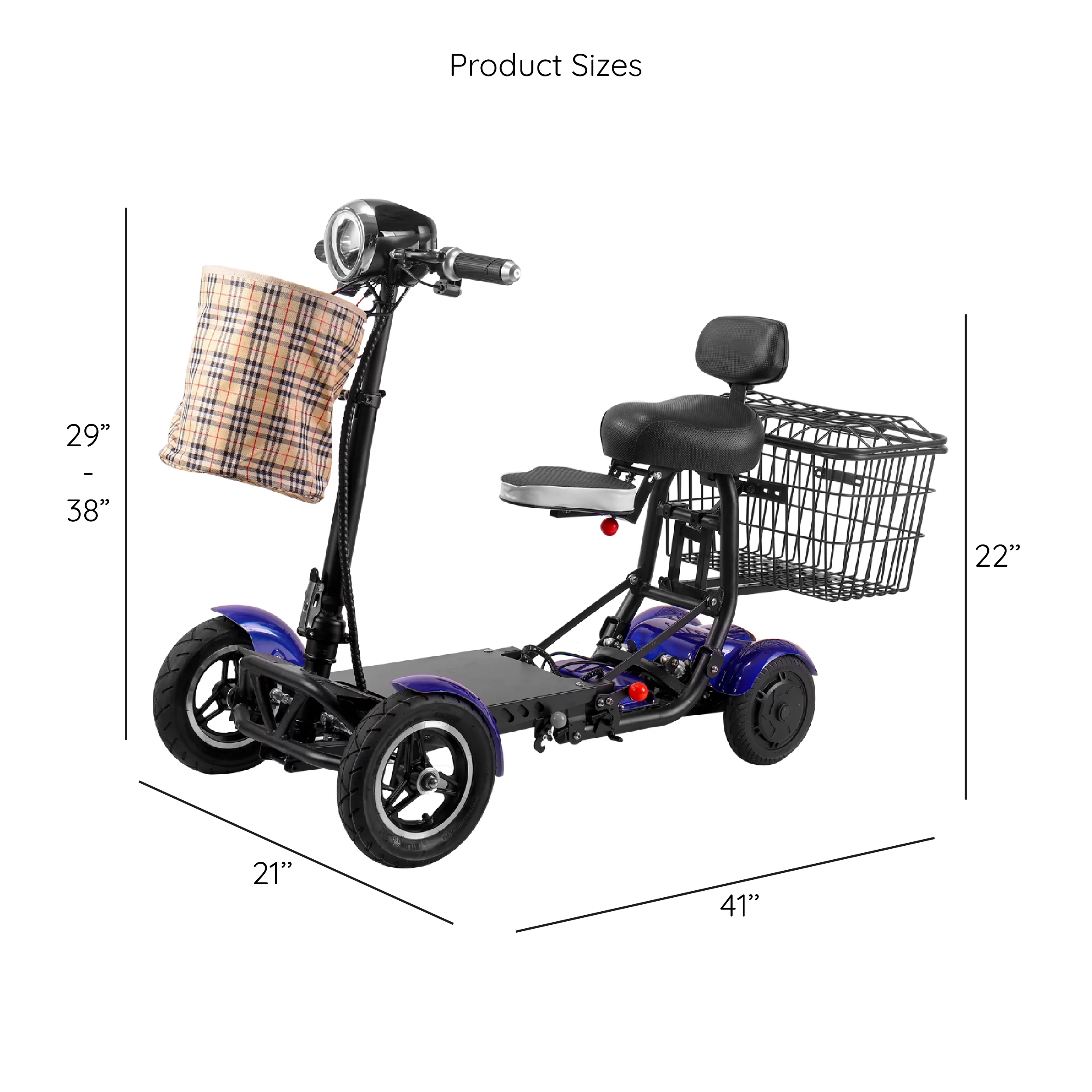 Bangeran Electric Mobility Scooter, 4 Wheel Foldable Portable, Up to 12 Miles - Blue