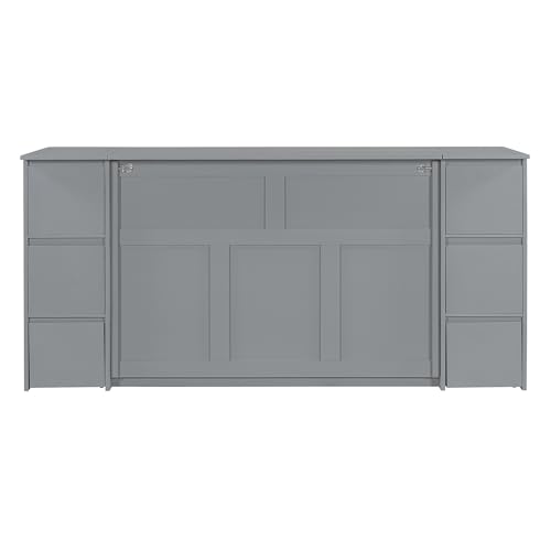Twin Size Murphy Beds with Charging Station and Storage Drawers, Wood Cabinet Bed Frame, Wall Bed with Outlet & USB Ports for Home Office Studio, White