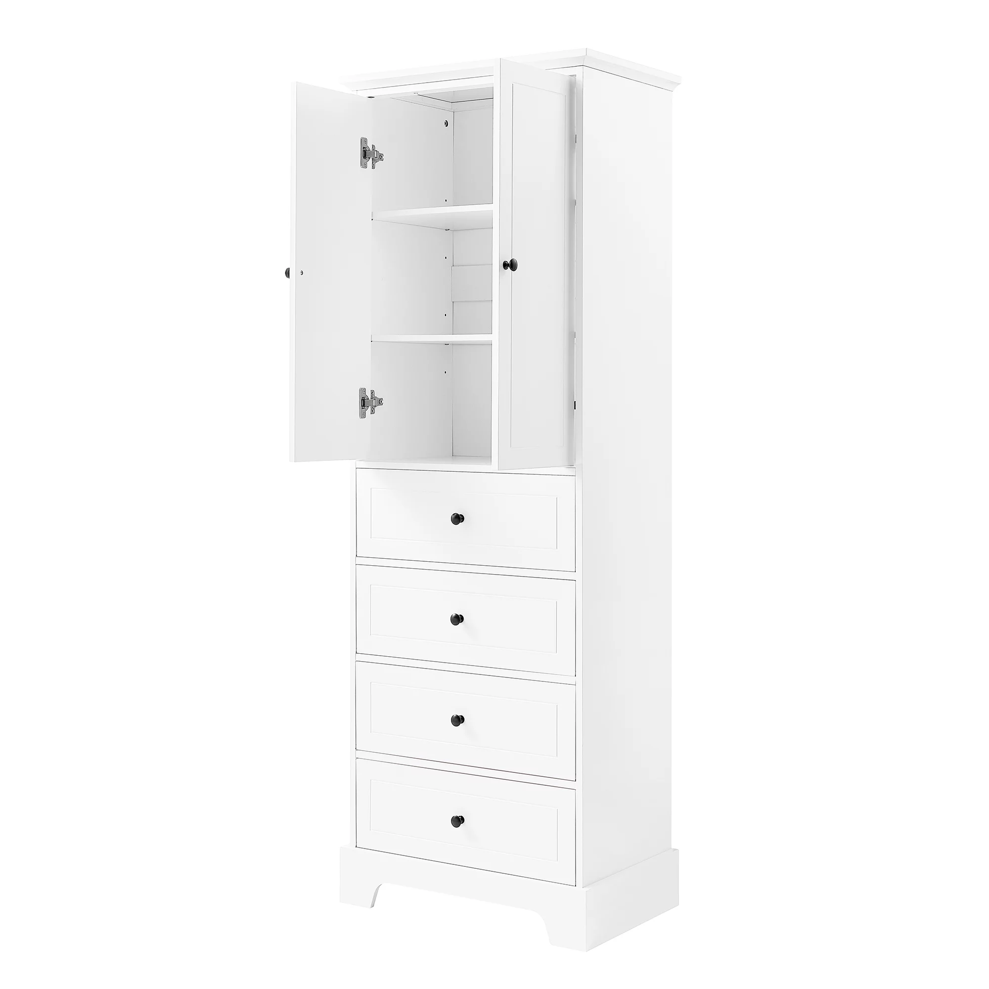 Hombay Tall Bathroom Storage Cabinet with 2 Doors and 4 Drawers, Wood Freestanding Cupboard Pantry with Adjustable Shelves for Living Room Bedroom Kitchen