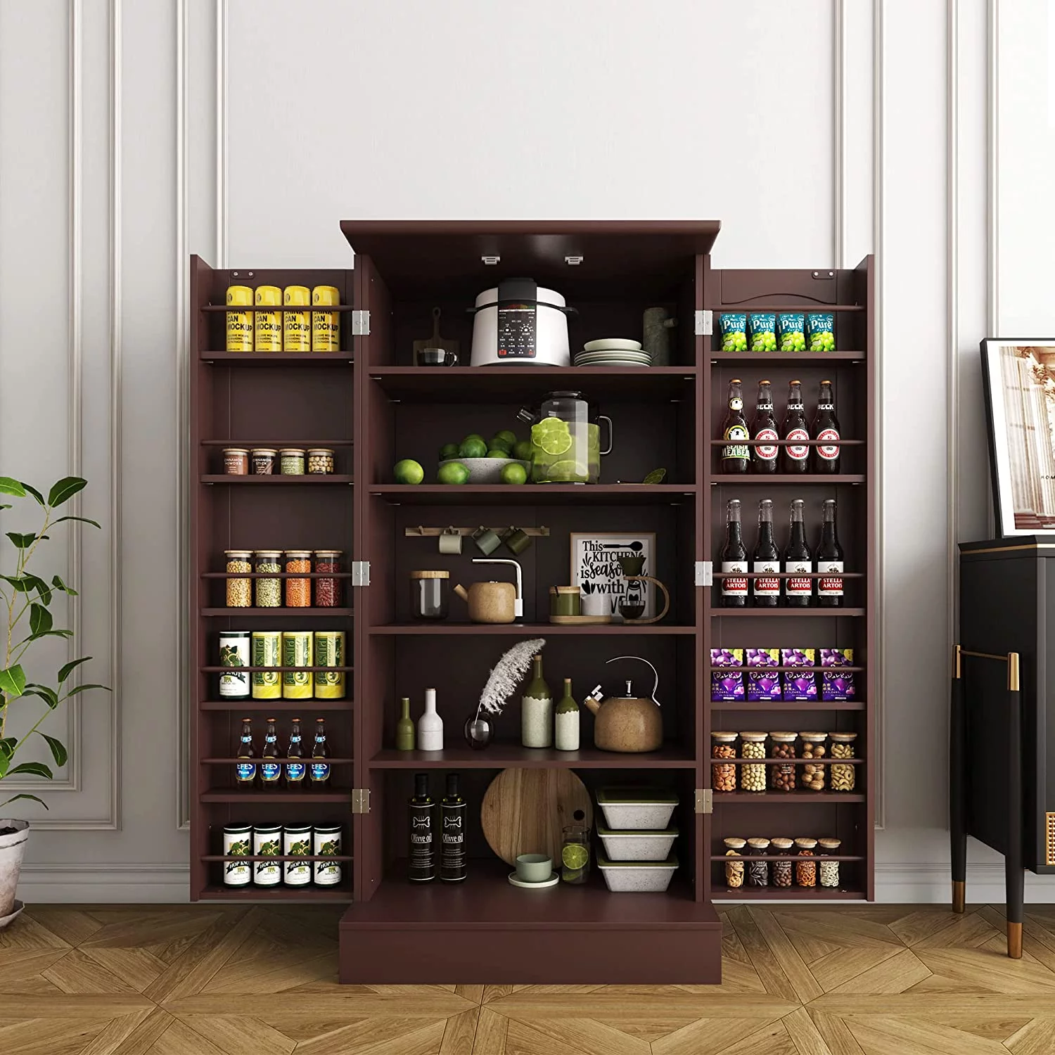 47” Pantry Cabinet, Kitchen Pantry Storage Cabinet with Doors & Adjustable Shelves, Brown Freestanding Buffet Cupboards Sideboard for Living Room and Dinning Room, Sturdy and Durable - Curated Treasures Market