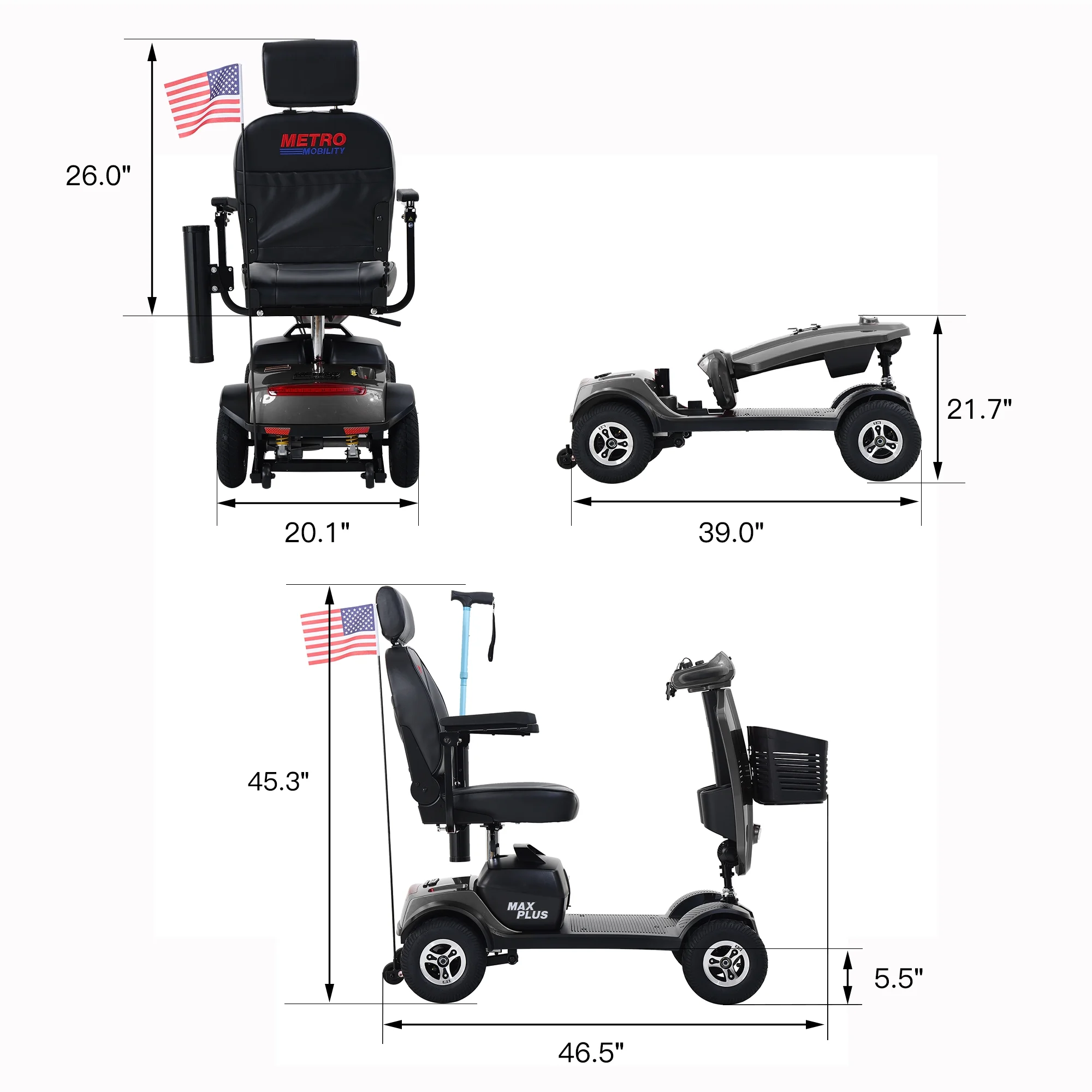 Metro Mobility Senior Scooter Folding Scooter 4 Wheel Scooter with USB Port Purple