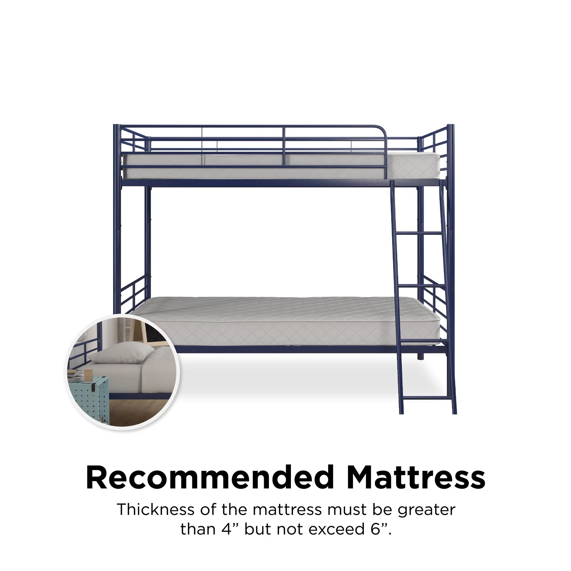 Mainstays Convertible Twin over Twin Metal Bunk Bed, Blue