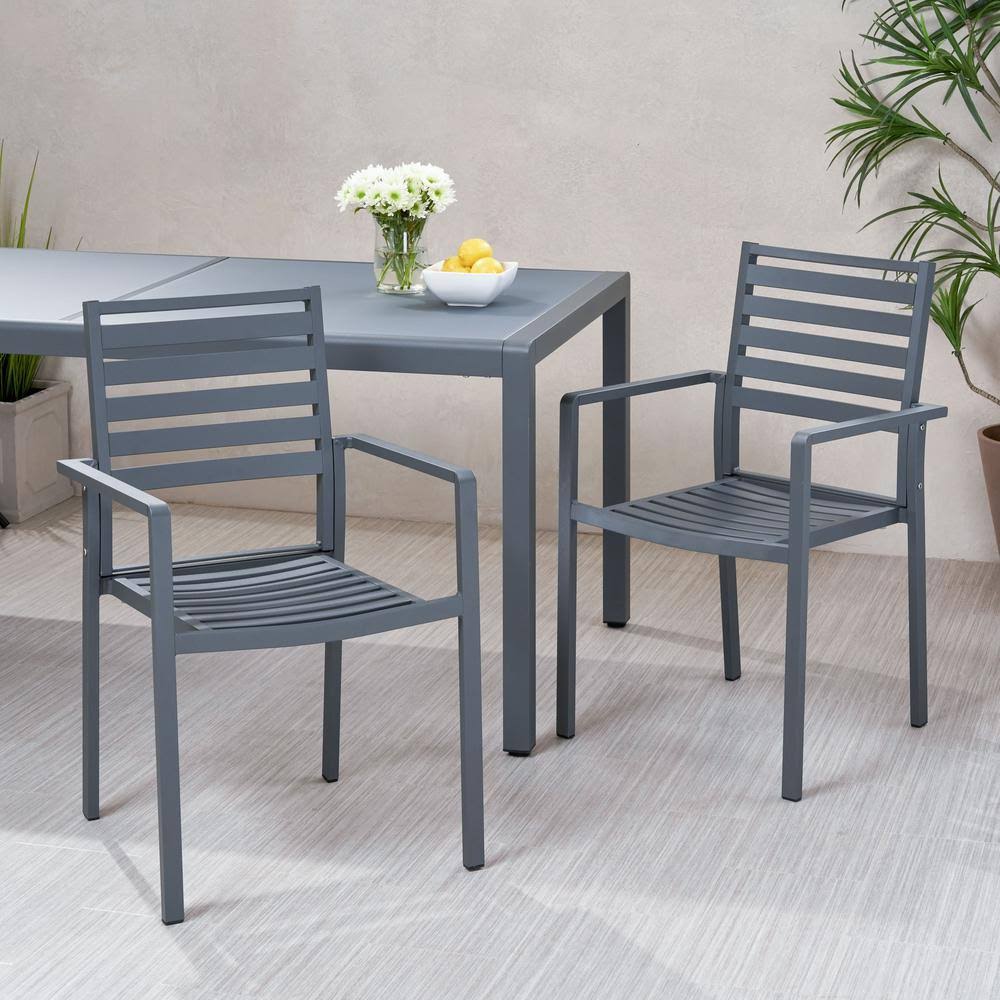 Noble House Cape Coral Outdoor Aluminum Dining Chair in Gunmetal Gray (Set of 2)