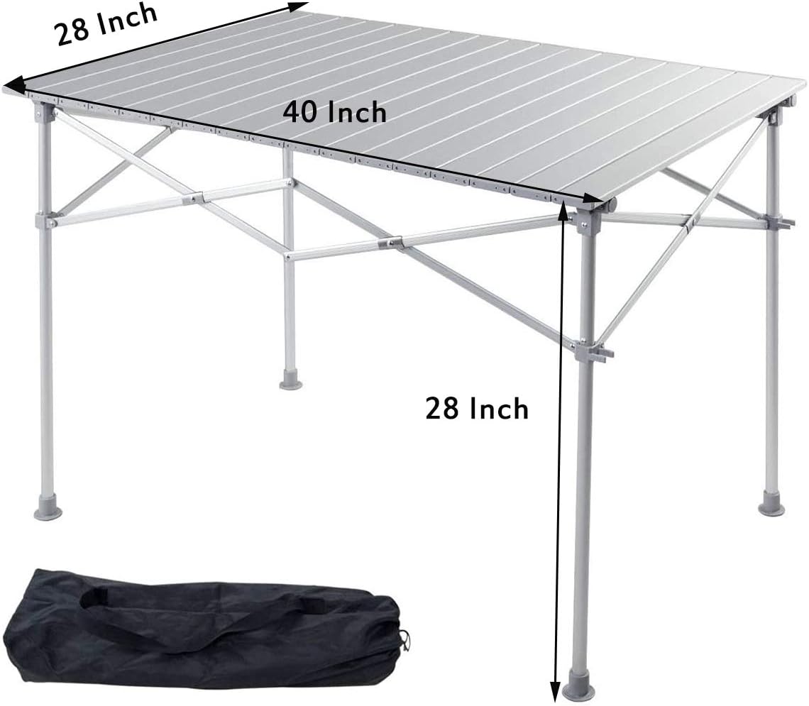 Giantex Portable Camping Table Aluminum Folding Table Lightweight Outdoor Roll Up Picnic Table with Storage Bag (40 Lx 28 Wx 28 H)
