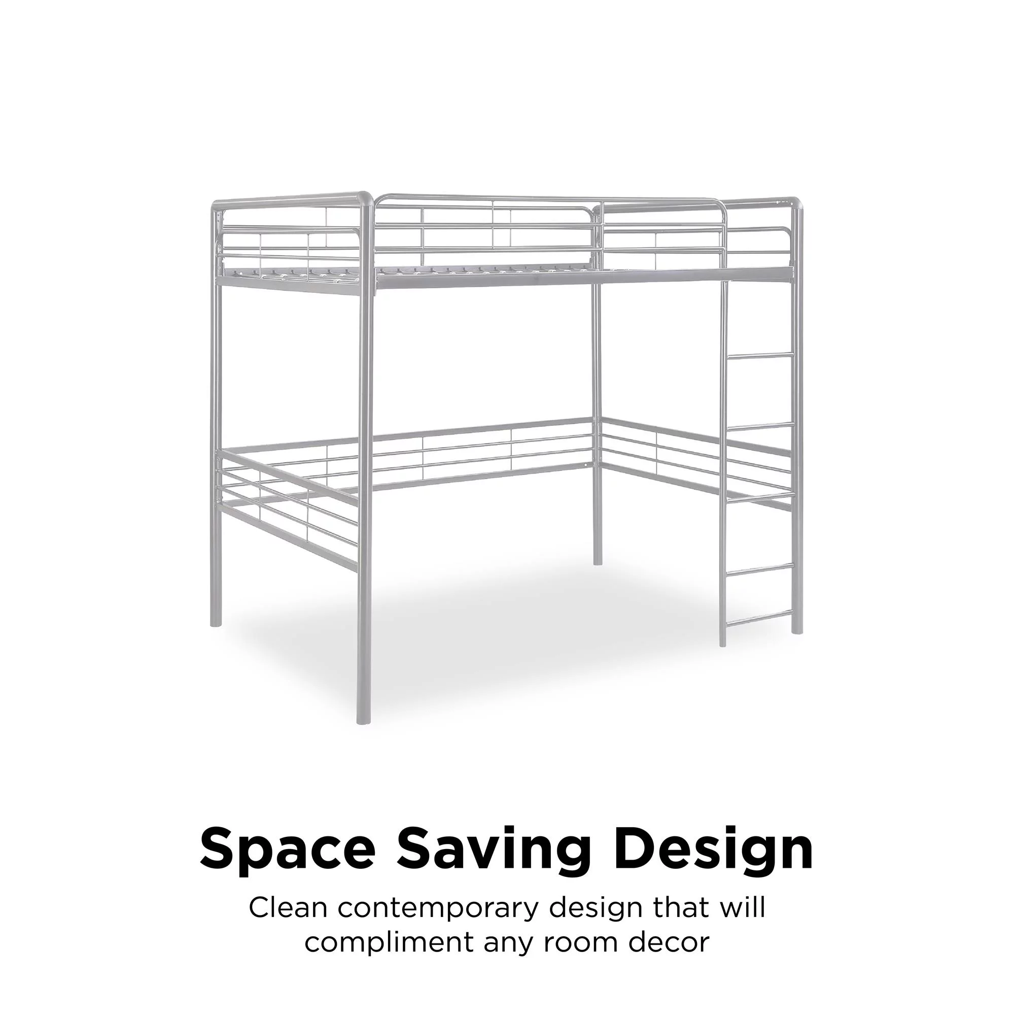 DHP Tommy Full Metal Loft Bed, Silver