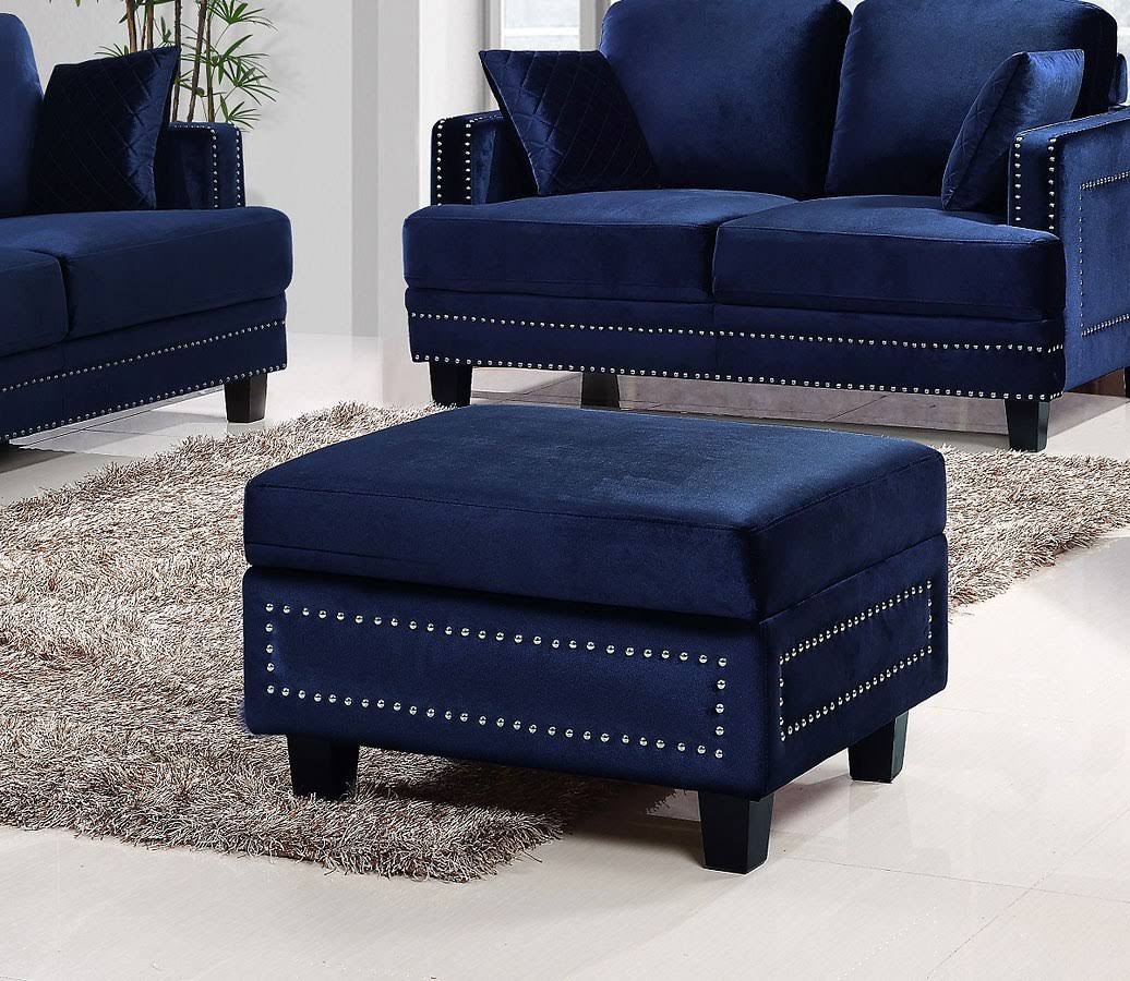 Meridian Furniture Ferrara Navy Velvet Storage Ottoman
