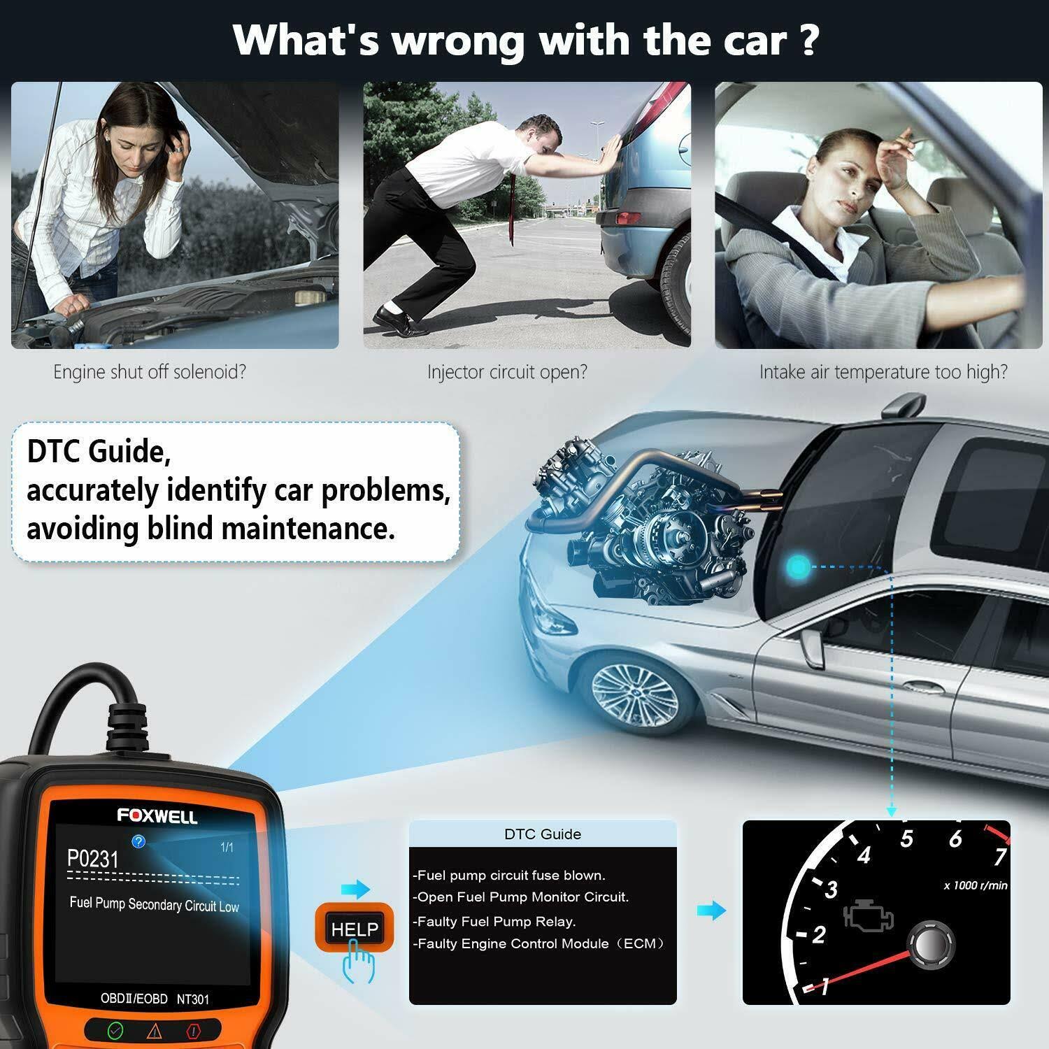 Foxwell NT301 OBD2 Scanner Professional Mechanic OBDII Diagnostic Code Reader