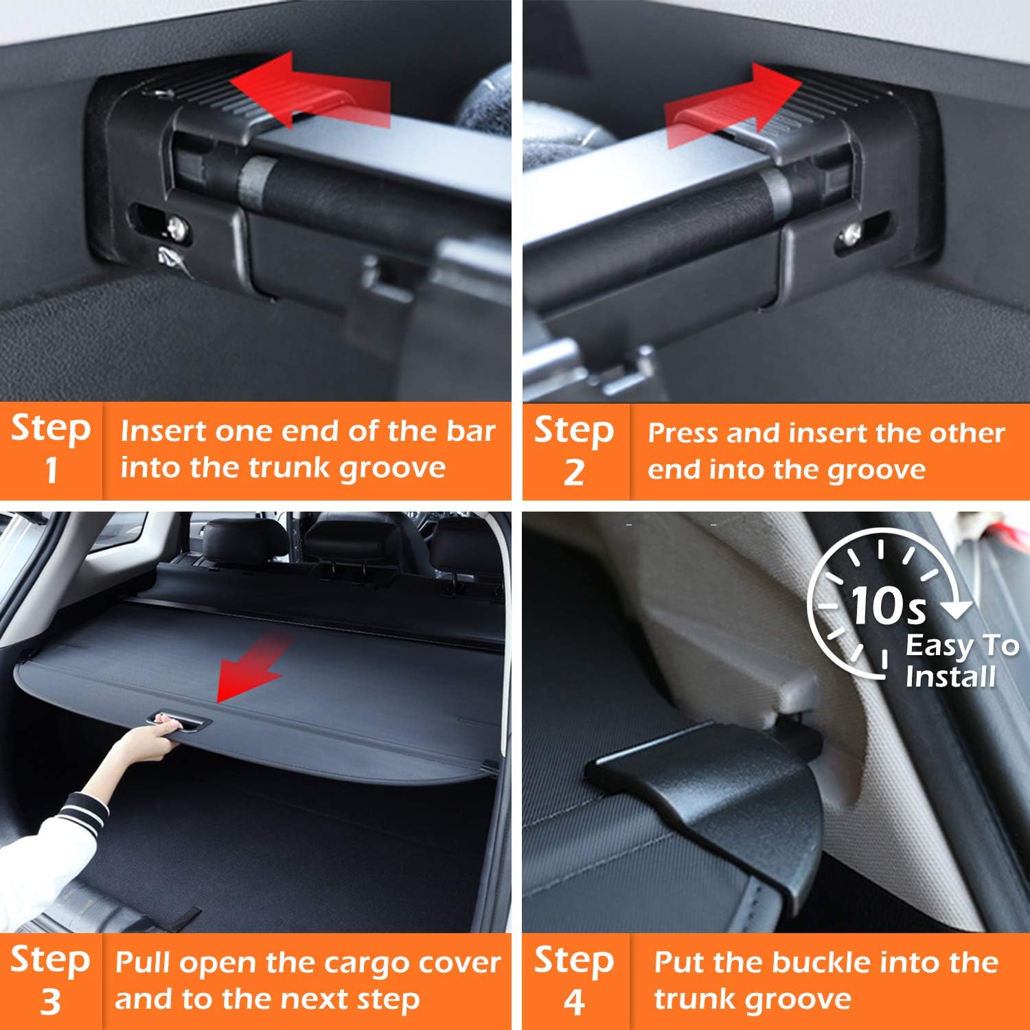 Trunk Cargo Cover For Ford Escape 2013~2019 Black Retractable Rear Cargo Security Shield Shade Waterproof All Weather【Updated Version:There is No Gap Between The Back Seat】 Pack of 2