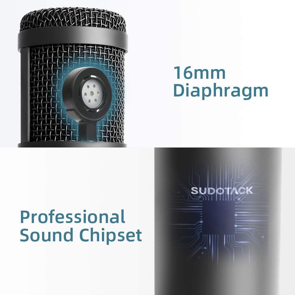 USB Streaming Podcast PC Microphone with Aluminum Storage Case,SUDOTACK Professional 192kHz/24Bit Studio Cardioid Condenser Mic Kit with Sound Card Desktop Stand Shock Mount for Skype Youtuber Gaming