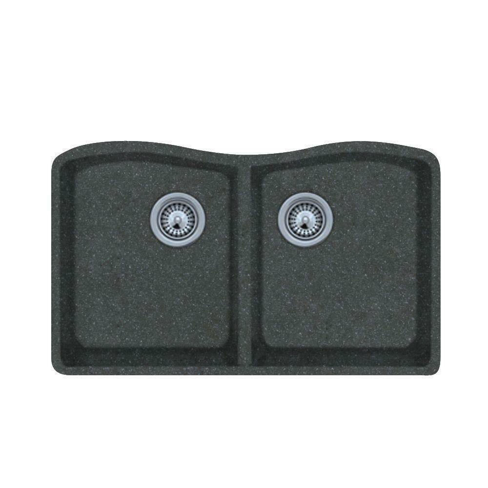 Swanstone QU03322ED Double Basin Undermount Kitchen Sink - Nero