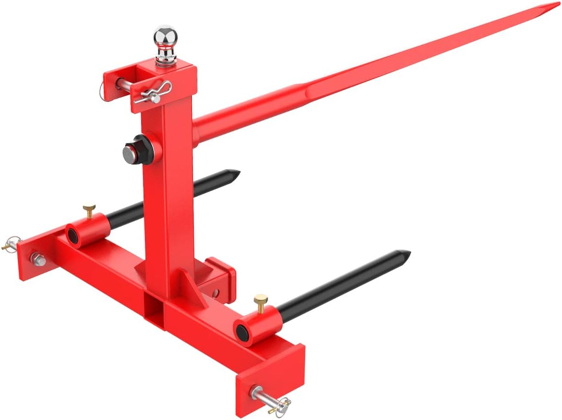 Sulythw 49” Hay Bale Spear 3 Point Trailer Hitch with 2" Receivers for Category 1 Tractors with 2 x 17” Stabilizer Spears 3000lbs Capacity & 1-7/8'' Trailer Ball Gooseneck Drawbar