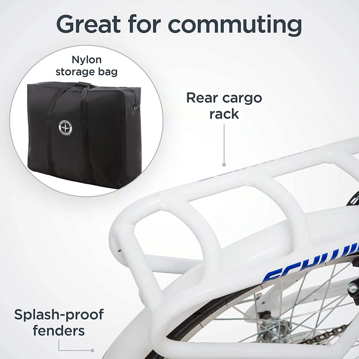Schwinn Loop Adult Folding Bike, 20 In. Wheels, Rear Carry Rack, White