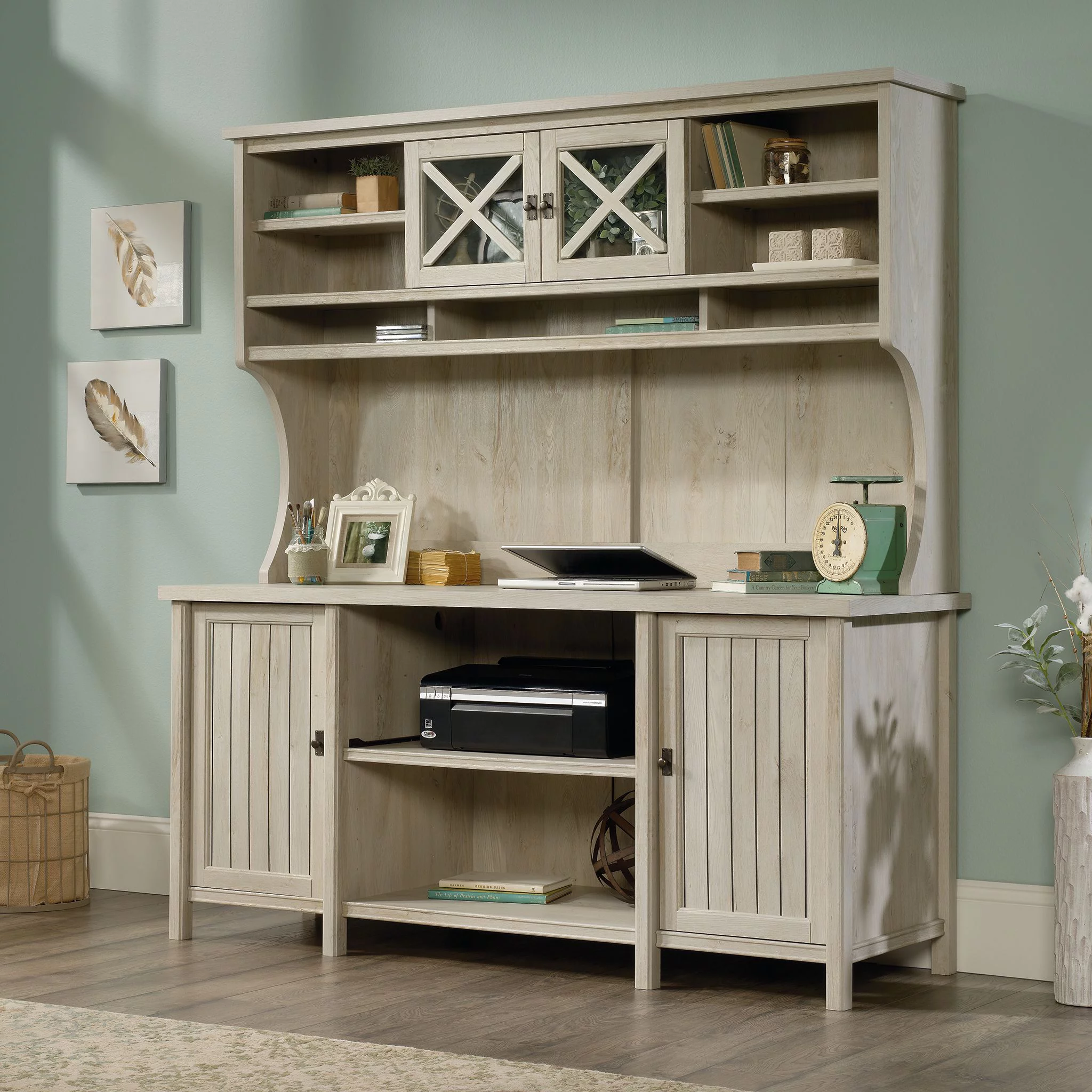 Sauder Costa Hutch, Chalked Chestnut Finish