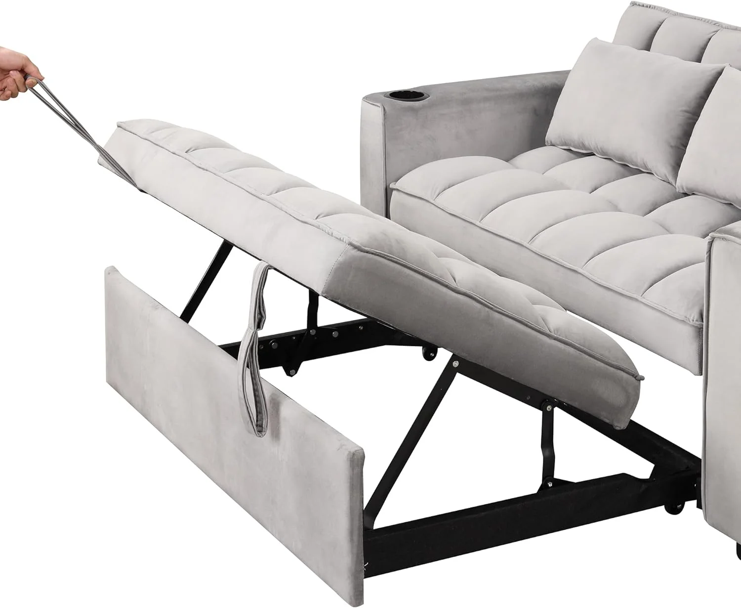 Convertible Sofa Couch With Pull Out Bed, 3-In-1 Multi-Functional Sofa Bed With Cup Holder And USB Port, 2 Seat Loveseat Sleeper Sofa Bed For Small Space, Living Room