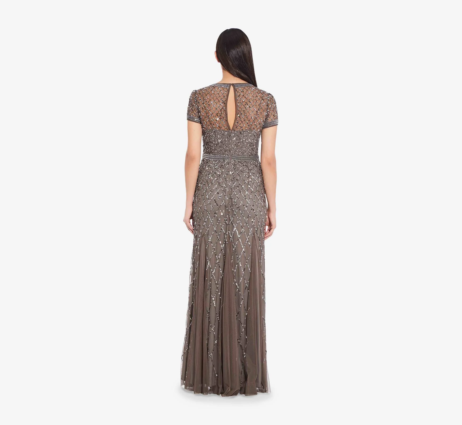 Adrianna Papell Cap Sleeve Beaded Gown 16 Lead