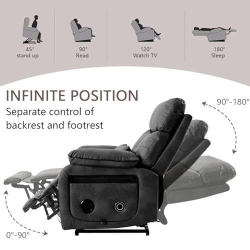 Dual Motor Power Lift Recliner Chair for Adult & Elderly, Infinite Position Lay Flat Lift Chair with Heat & Massage, Cup Holder, Lumbar Pillow, Wireless Charger, USB Ports, Leather (Beige)