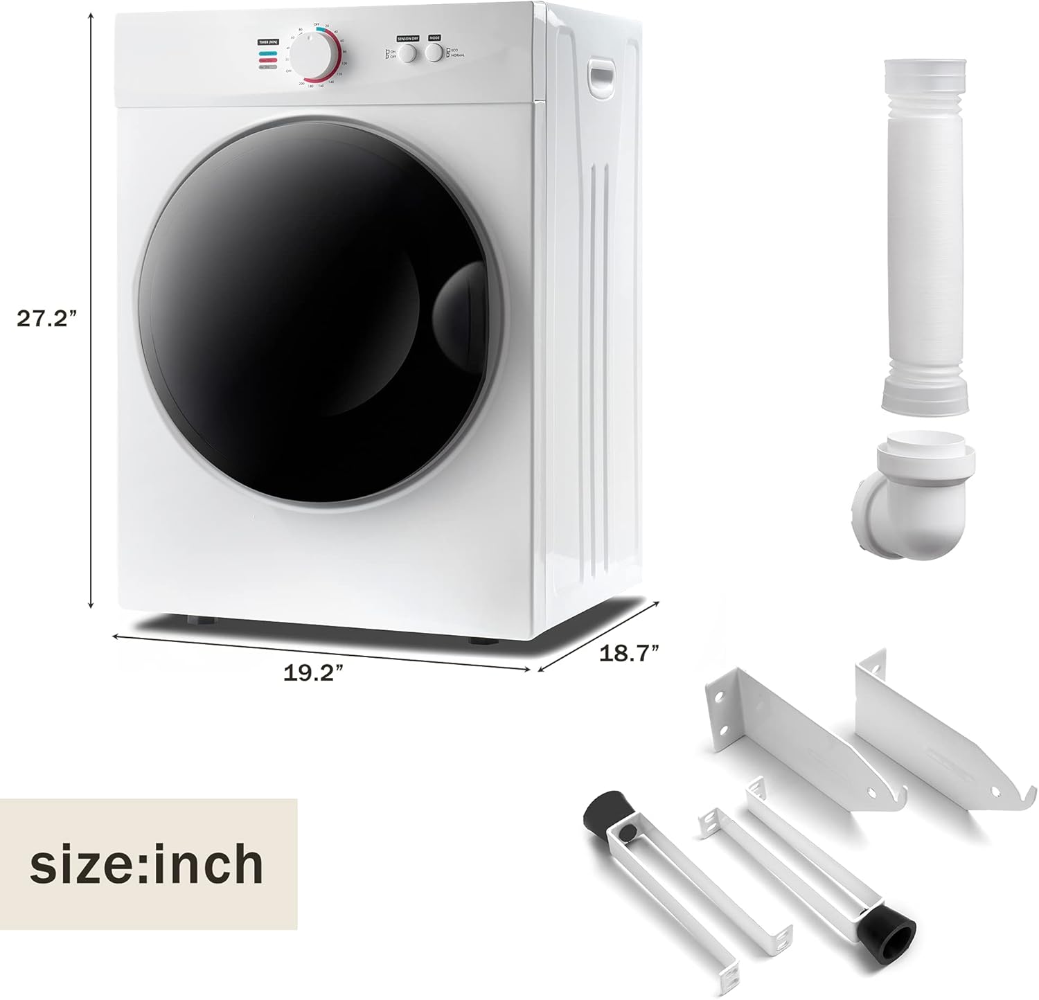 Portable Laundry Dryer│Dryer With Easy Knob Control For 5 Modes, Stainless │Steel Clothes Dryers, For Home, Dorm, Apartment And Rv, Wall Mount
