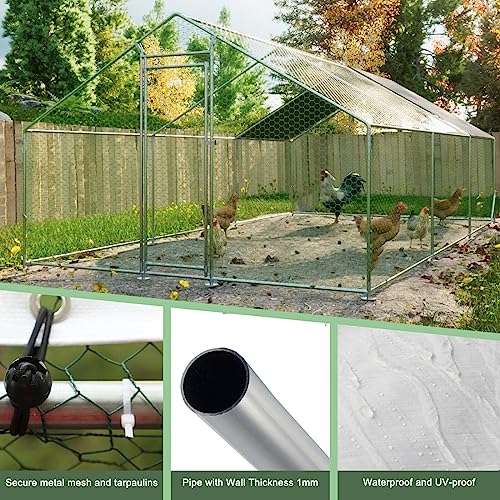 Extra Large Metal Chicken Coop Walk-in Poultry Cage Chicken Hen Run House Cage Rabbits Habitat Cage Spire Shaped Coop with Waterproof & Anti-Ultraviolet Cover for Outdoor Backyard Farm Use