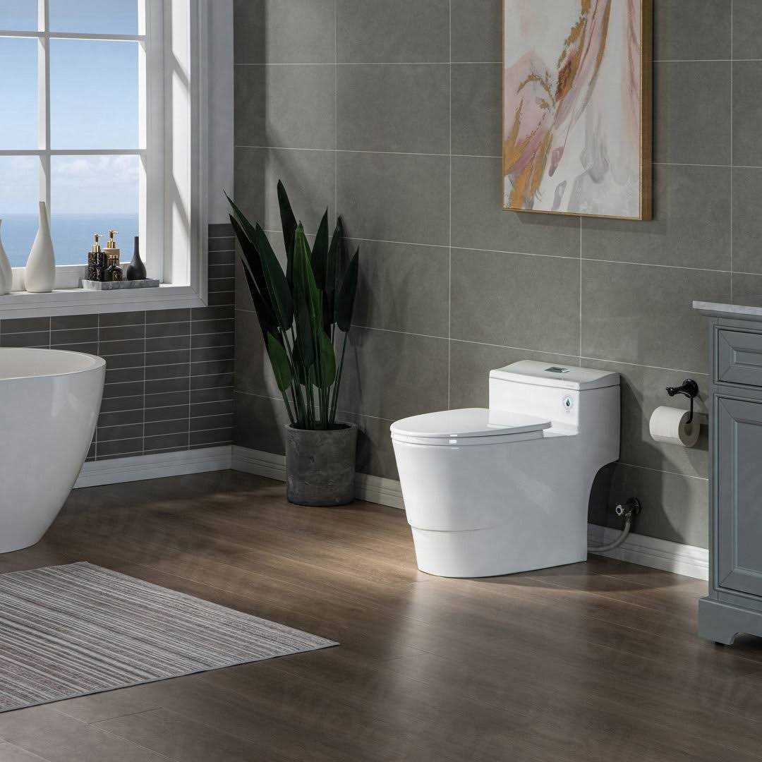 Woodbridge 1-piece 1.28 GPF Conserver High Efficiency Dual Flush All-in-One Toilet with Soft Closed Seat Included in White - Shop Hardware Tools Online Store