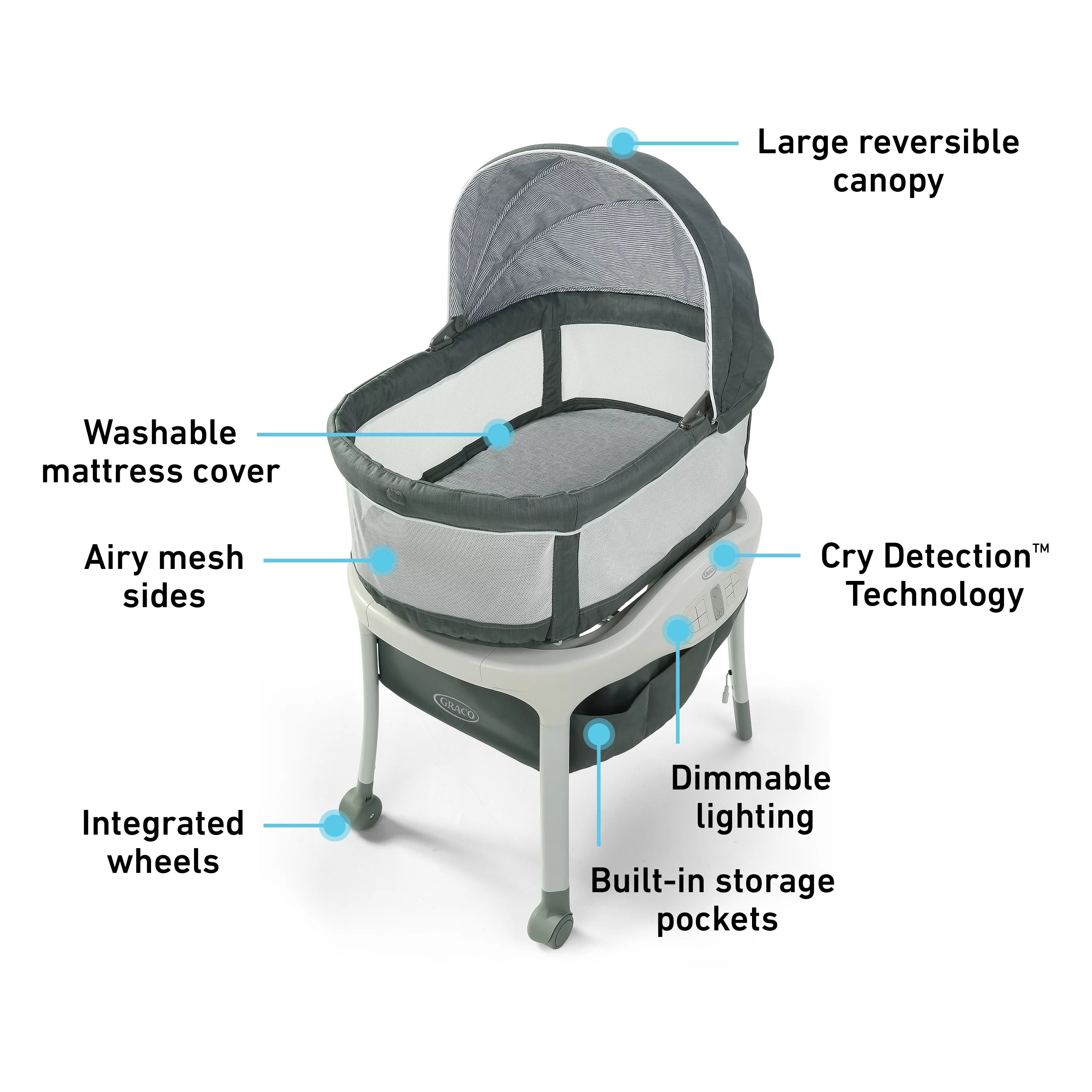 Graco Sense2Snooze Bassinet with Cry Detection Technology, Ellison