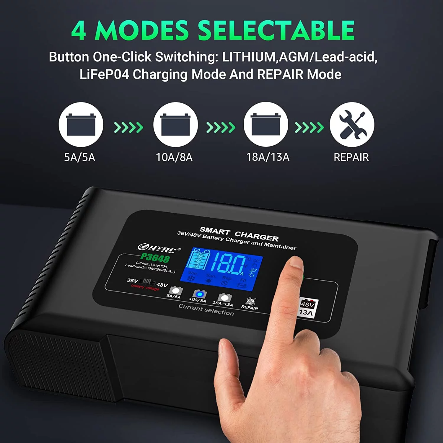 HTRC 36V/48V Golf Cart Charger 18-Amp Smart Charger, Golf Car Battery Charger,Trickle Charger