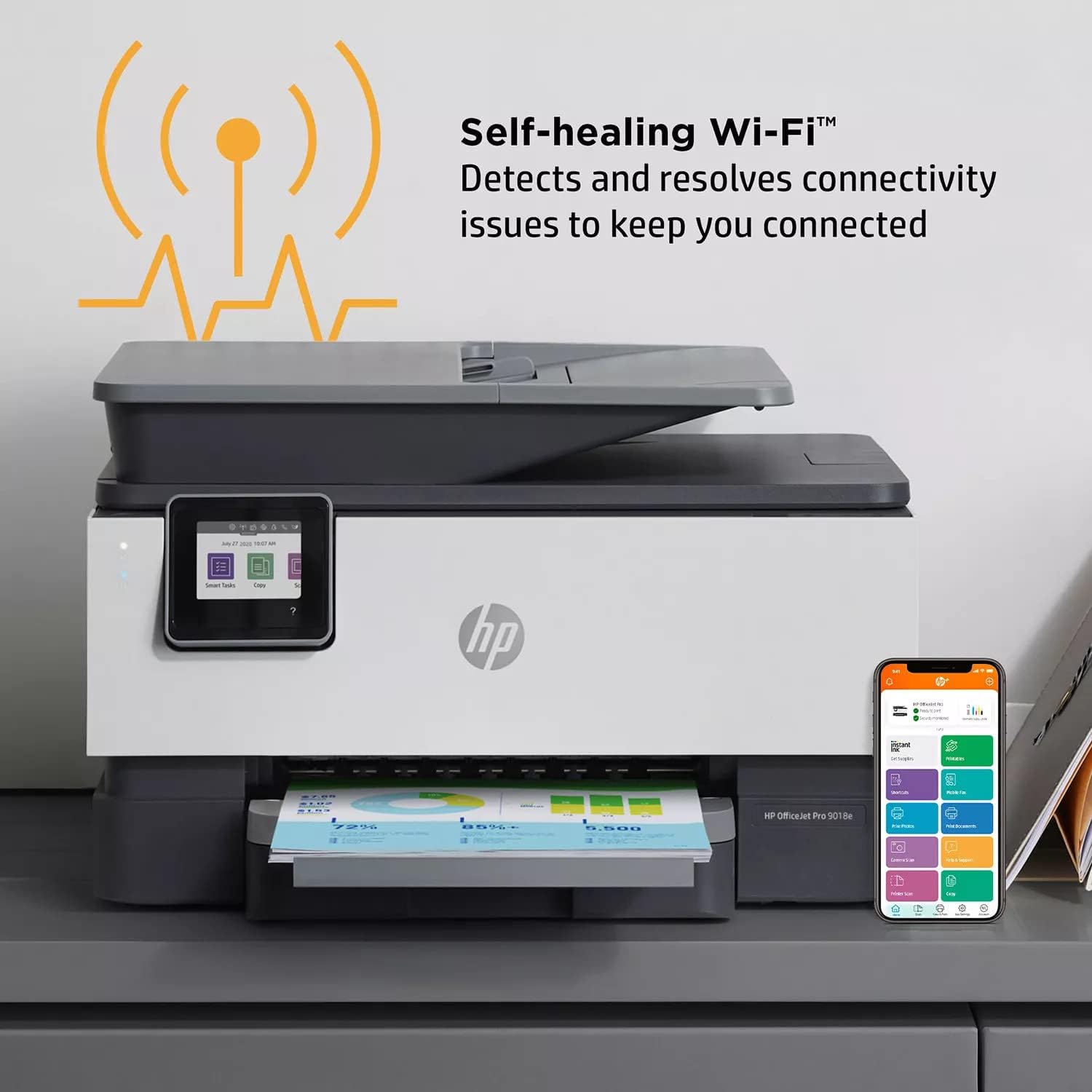 HP OfficeJet Pro 90 18e All-in-One Wireless Color Inkjet Printer, Gray - Print Scan Copy Fax - 22 ppm, 4800 x 1200 dpi, 512MB Memory, 35-Sheet ADF, Auto 2-Sided Printing, Ethernet