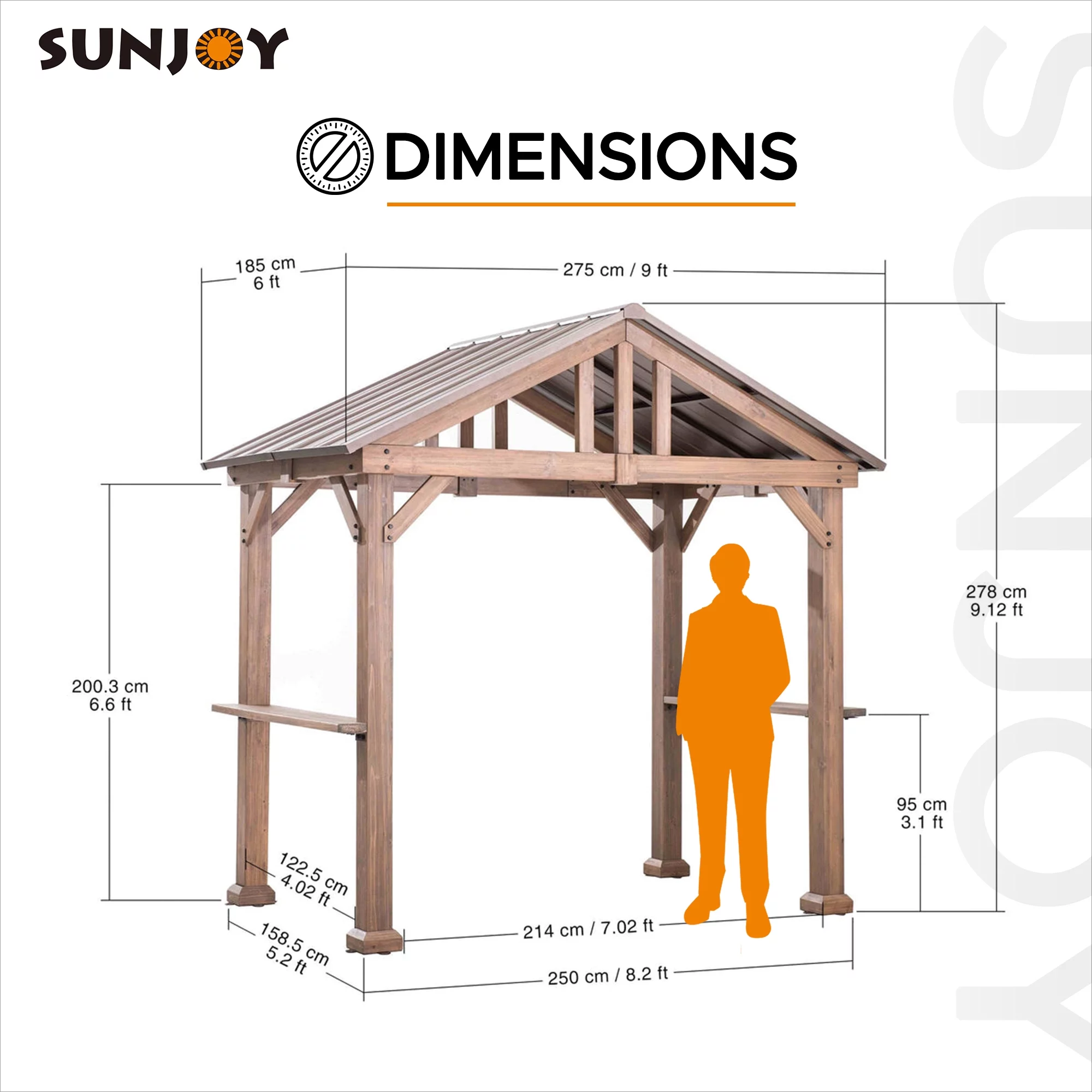 Sunjoy 9 ft. x 6 ft. Cedar Wood Hardtop Grill Gazebo