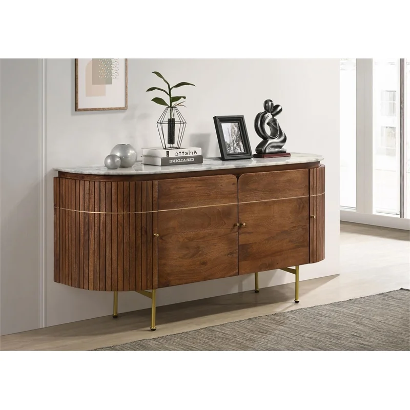 Coaster Ortega 4-door Marble Top Dining Sideboard Server in White and Natural