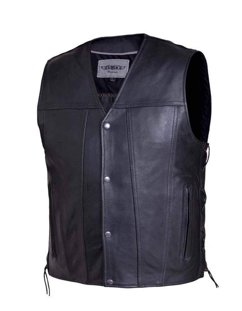 Men's Premium Leather Motorcycle Vest,Black,Size - 2XL - Megean