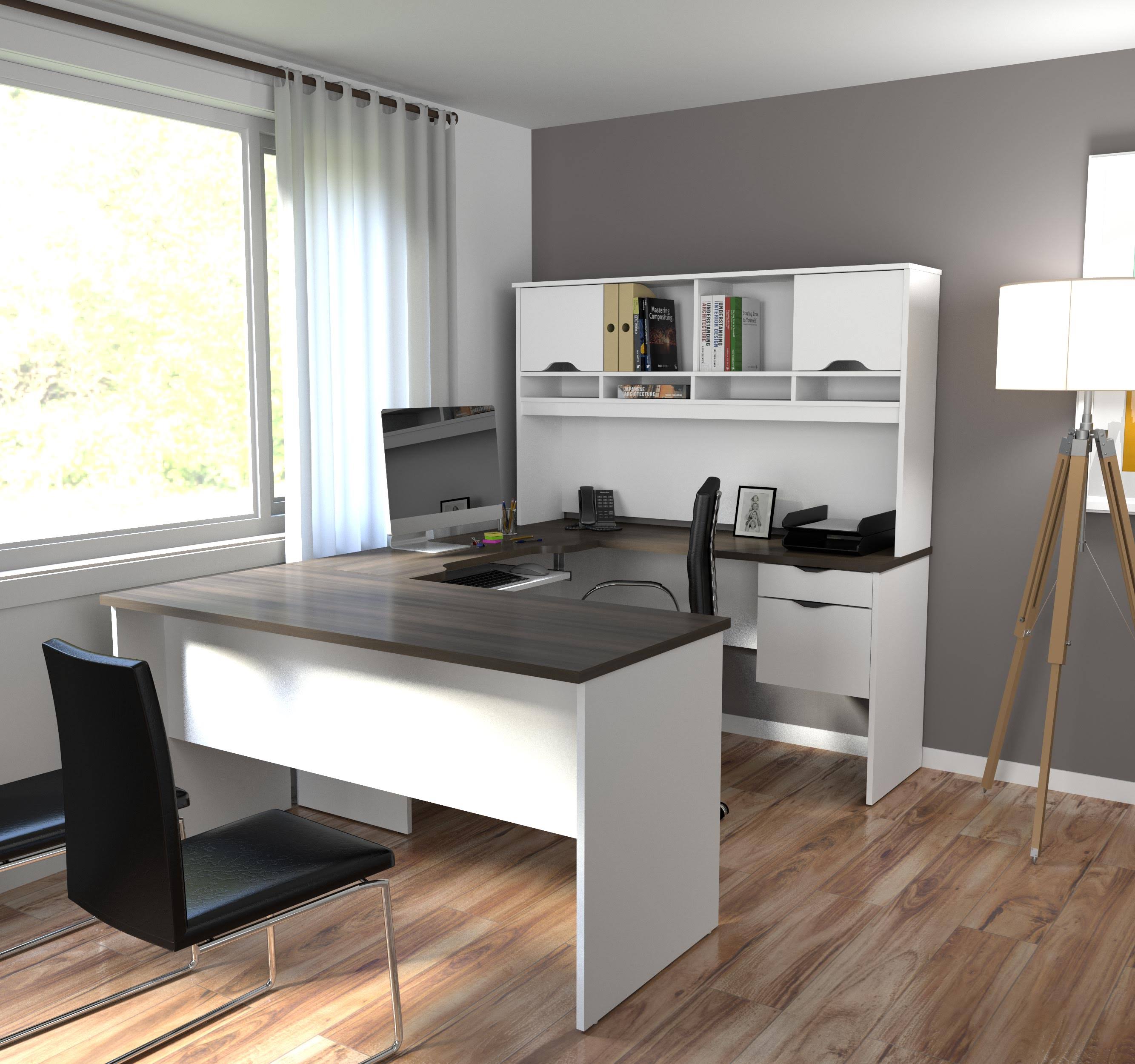 Bestar 92850-52 Innova U-Shaped Workstation in White and Antigua