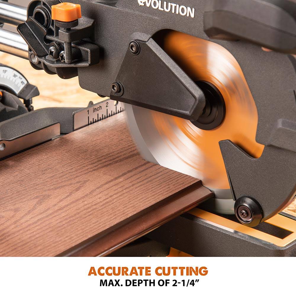 Evolution R185SMS+: Single Bevel Sliding Miter Saw with 7-1/4 in. Multi-Material Cutting Blade