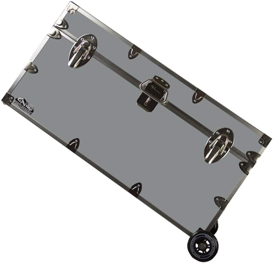 C&N Footlockers College Dorm Room & Summer Camp Lockable Trunk Footlocker with Wheels - Undergrad Trunk Available in 20 Colors - Large: 32 x 18 x 16.5 Inches (Black)