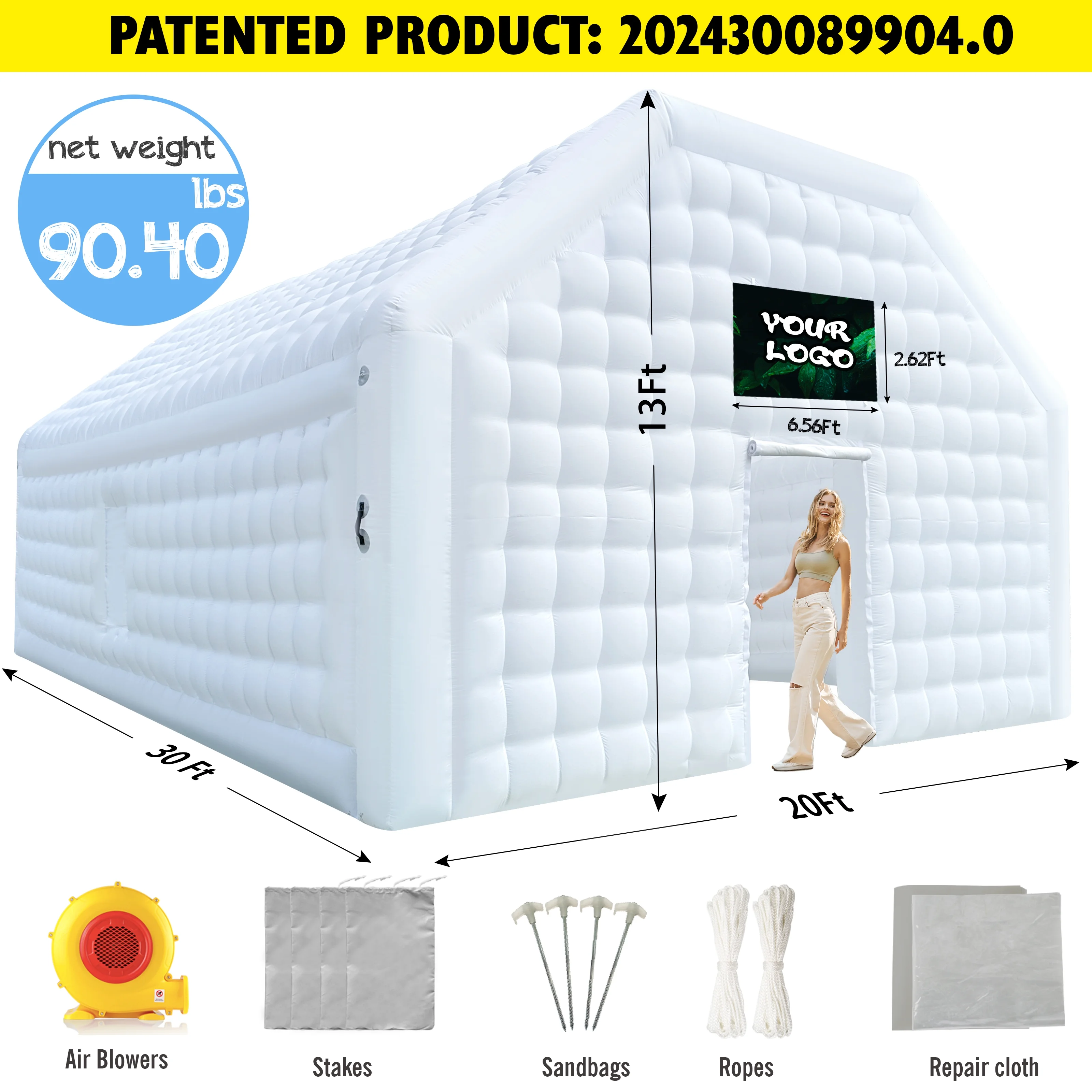 WARSUN Large Black Inflatable Night Club 30x20x13Ft Inflatable Party Tent with Logo Area Disco Cube Gazebo Event House