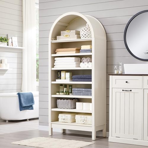 71" Tall Arched Bookshelf, 7 Tiers Arch Bookcase with Storage, Modern Farmhouse Book Shelf with Adjustable Shelves, Wood Bookshelf w/Open Display Shelves for Living Room, Office (Natural)
