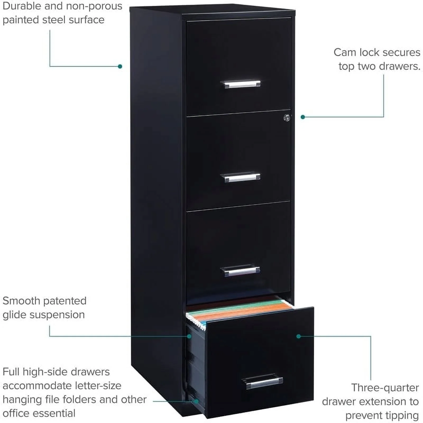 Scranton &amp; Co 18" 4 Drawer Metal Letter File Cabinet in Black