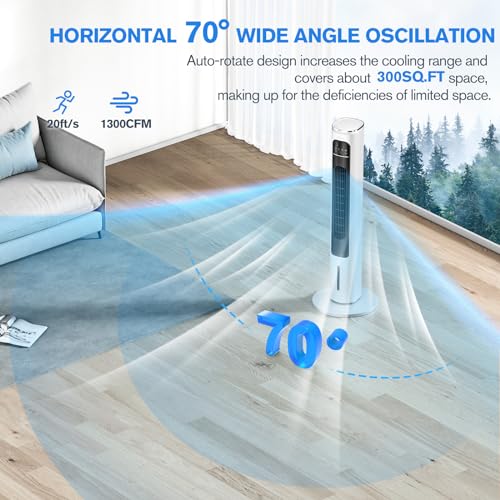 3-IN-1 Portable Air Conditioners Tower Fan, Evaporative Air Cooler w/Remote, 2.5L Water Tank With 4 Ice Packs, 12H Smart Timer & 70° Oscillating, 3Speeds For Bedroom Living Room Office