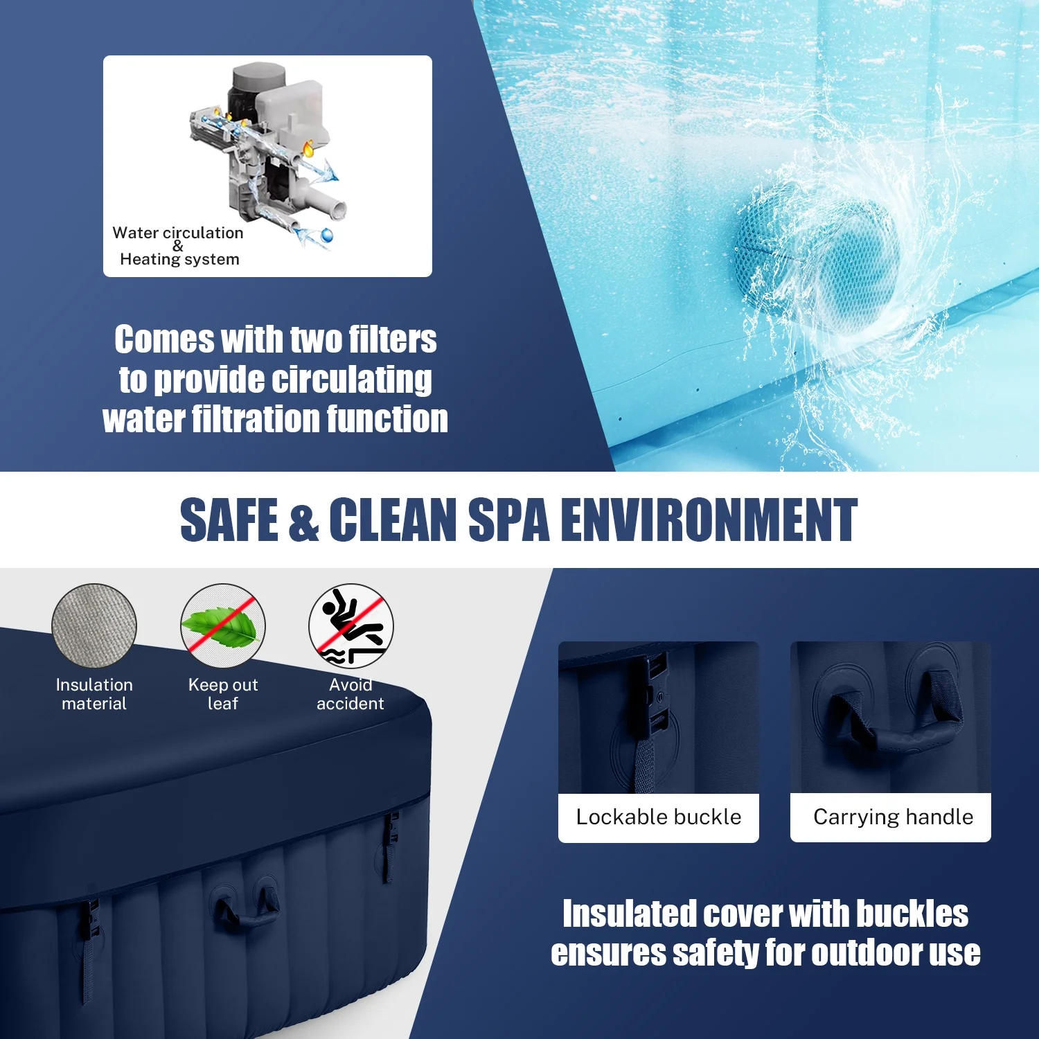 Upgraded Inflatable Hot Tub, Seizeen 6 Person Hot Tub with Hidden Pump, Portable Spa Tub Outdoor Indoor Use w/130pcs Jet, Lockable Cover, Storage Bag, Cover, 240gal